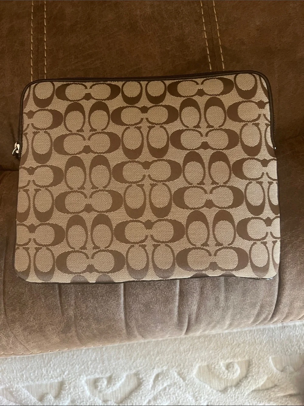 Coach Signature Canvas Laptop Sleeve in Brown and Tan